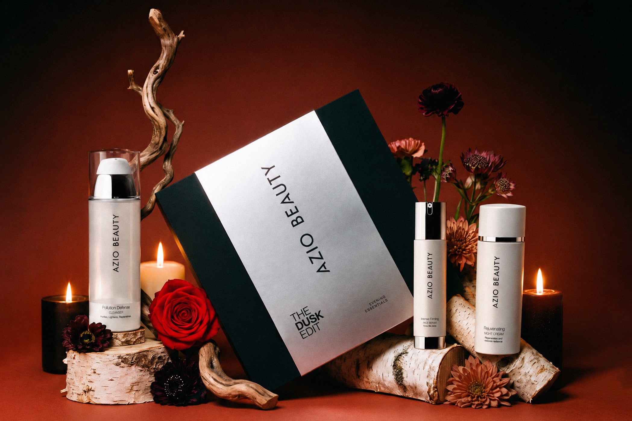 The Dusk Edit gift box with Pollution Defence Cleanser, Intense Firming Face Serum and Rejuvenating Night Cream